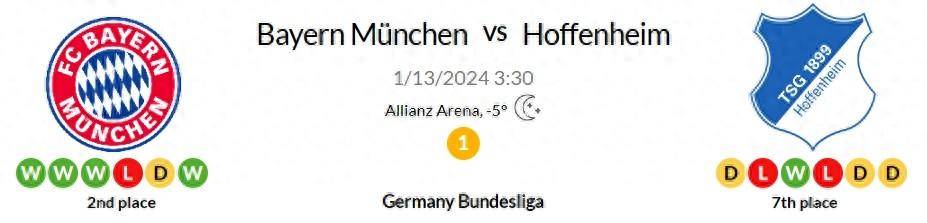 1月13日03:30 德甲第17轮 拜仁慕尼黑vs霍芬海姆比赛前瞻-拜仁慕尼黑